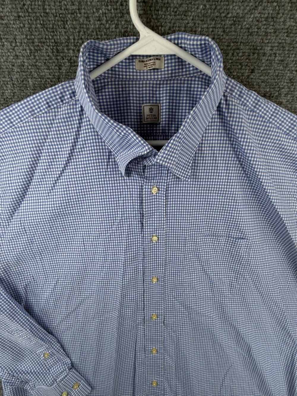 Peter Millar 2XL Blue Check Men Button Up Shirt Cotton Long Sleeve Woven Adult